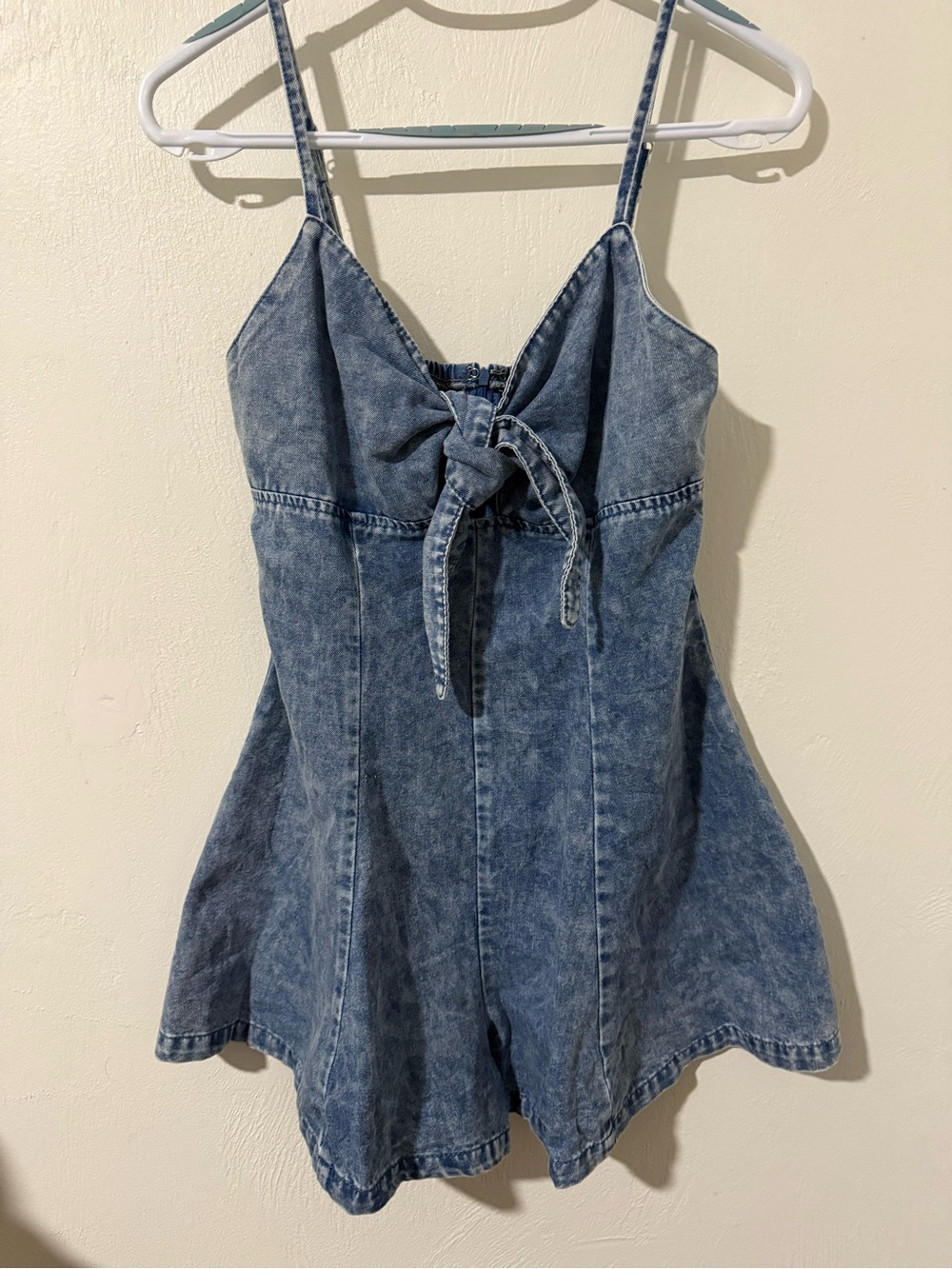 Amazon Washed Denim Tie-Front Romper - Blue